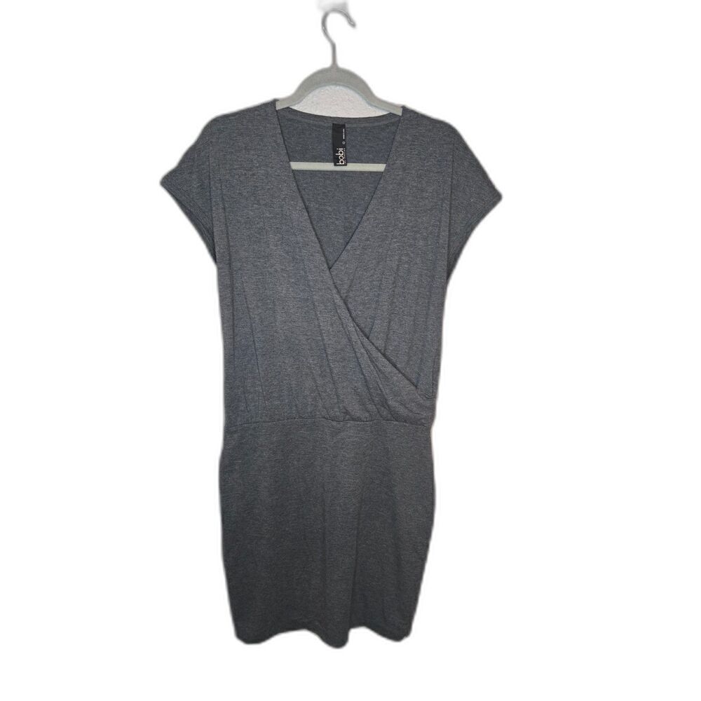 Bobi Women's Gray Faux Wrap Surplice Short Sleeve Dress Size Large